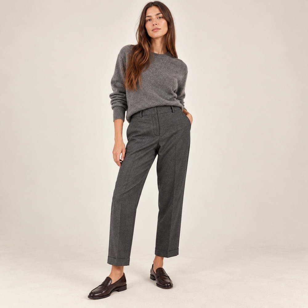 Sportmax Dress Pants Women 10 Grey Virgin Wool Blend Tapered Cuffed Luxury Chic